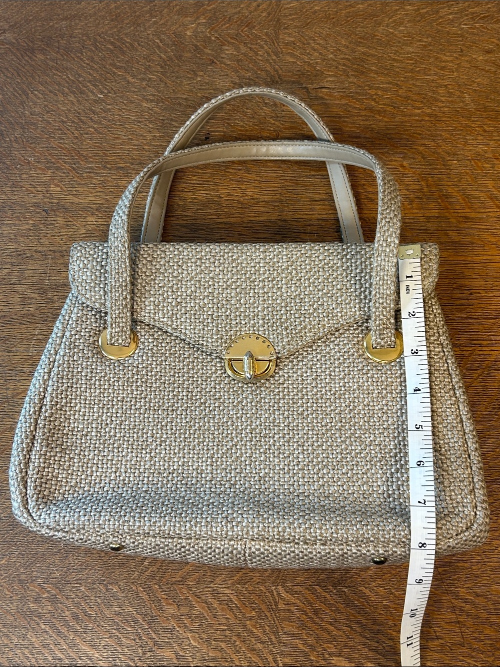 Vintage 50-60s Tweed Purse Gold Double Handle HTF Upholstery Like Handbag MCM - Picture 14 of 16